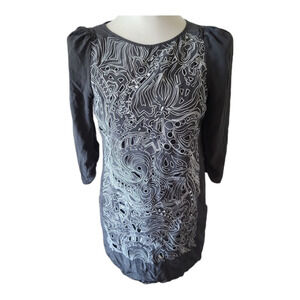 Tibi dress silk cut out shift embroidered print key 3/4 sleeve gray size 2